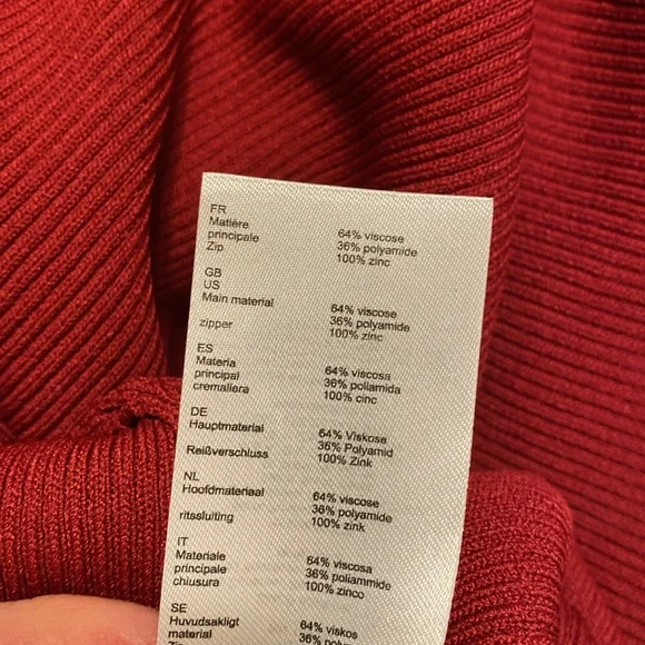 Maje Burgundy Striped Zip Midi Knit Dress Medium - Picture 9 of 10